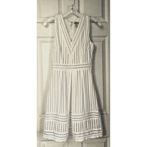 H&M  White Knit Striped Lace  V-Neck Lined Sleeveless Dress Back Zipper Sz 6